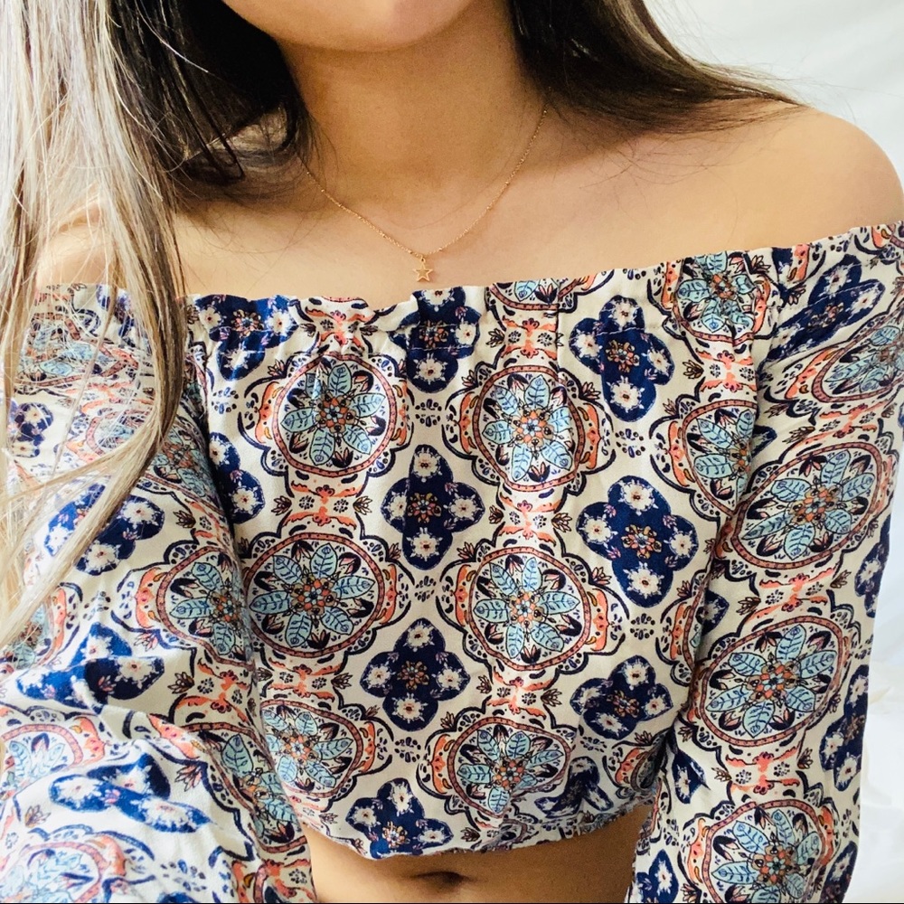 Printed Off the Shoulder Crop Top